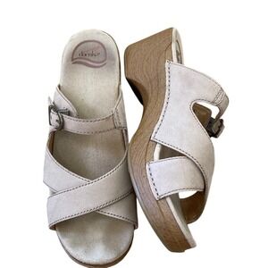 Dansko Womens Sela Beige Leather Block Heel‎ Strappy Buckle Sandal Size 41